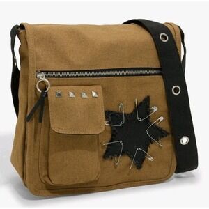 NEW Steampunk STAR PATCH SAFETY PINs CANVAS MESSENGER BAG Punkrock Grunge
